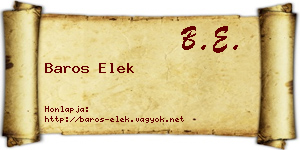Baros Elek névjegykártya